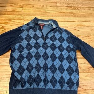 Blue and navy argyle quarter zip sweater